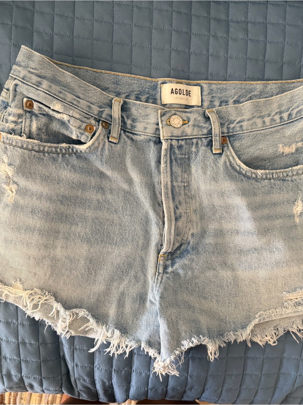 Agolde Light Blue Denim Cutoff Jean Shorts
